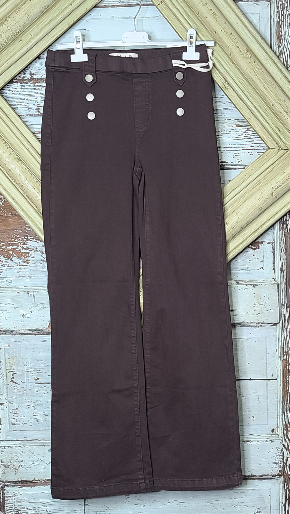 Mocha Pull on Flare Leg Pant with Front Button