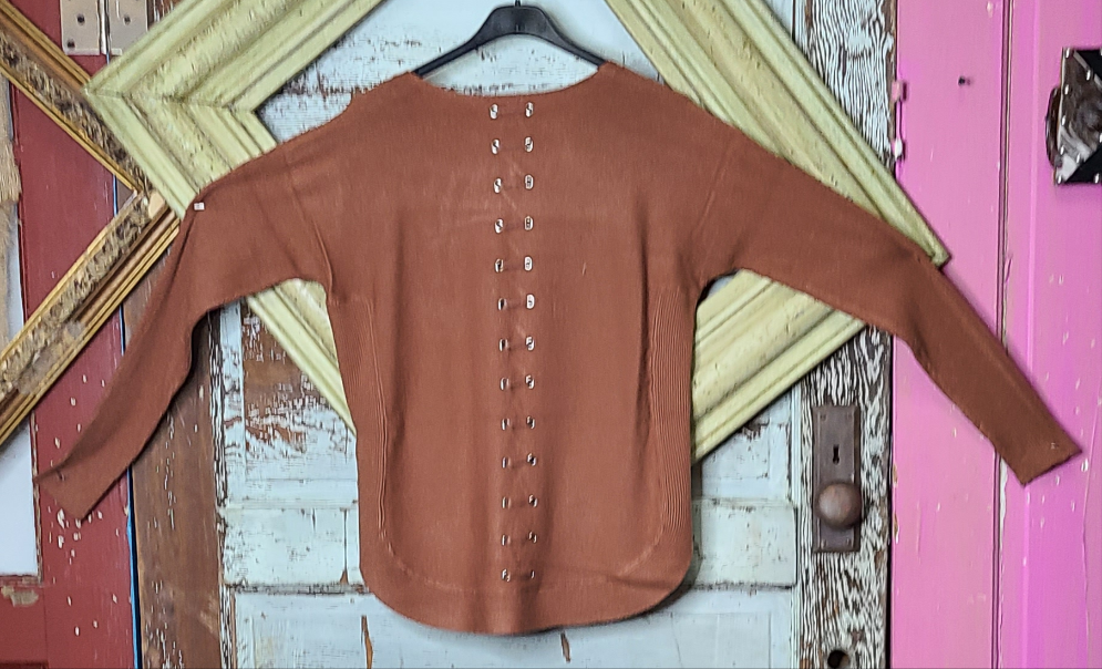 Terracotta  Round Hem Sweater With front Pockets