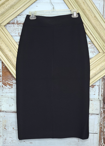 Black Knee Length Skirt Side Slits Pockets