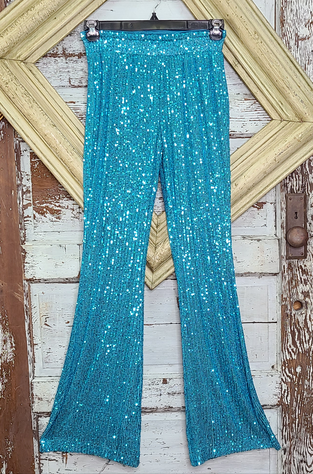 Turquoise  sequence bell pant