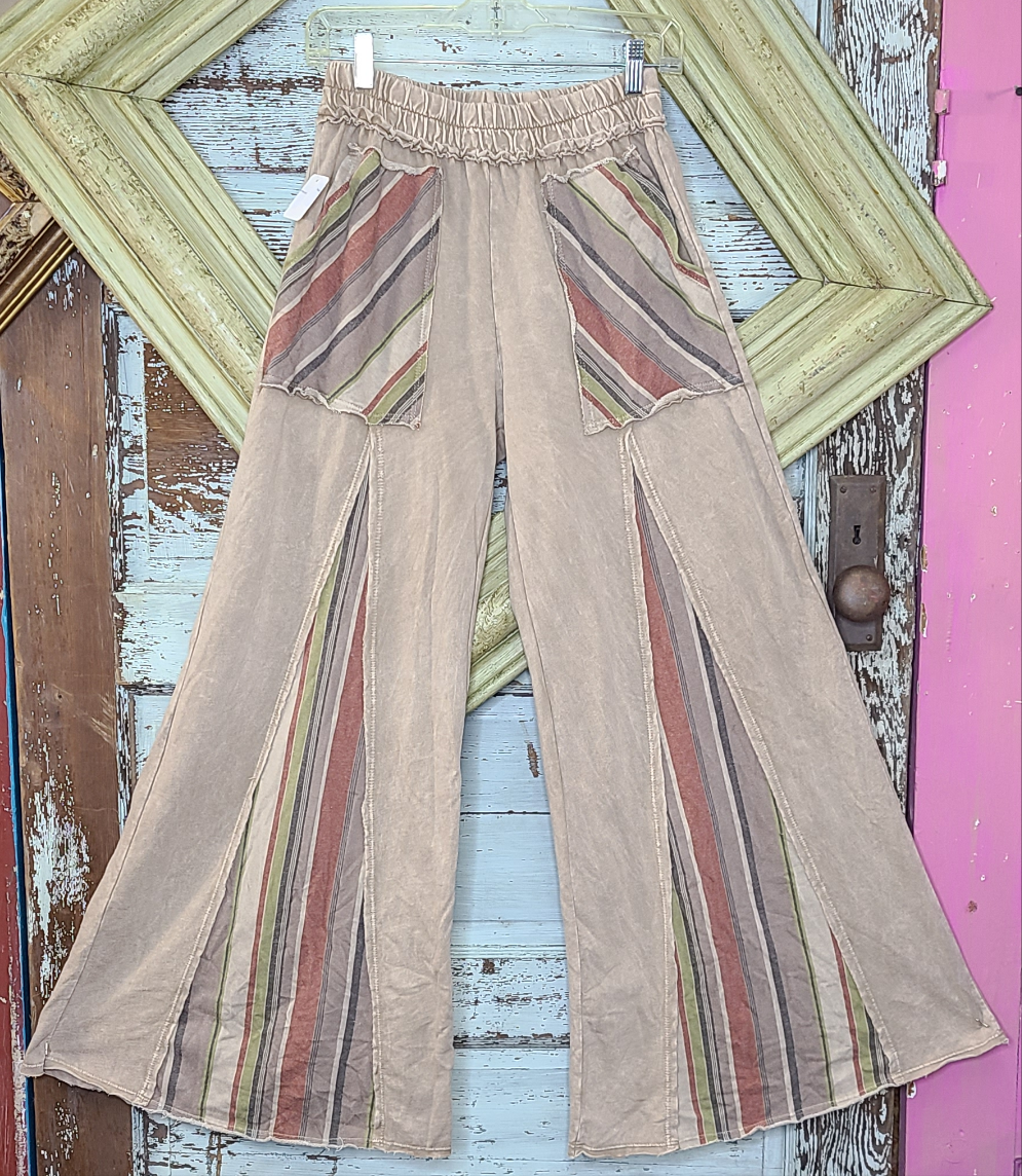 Mineral wash striped detail flare pant