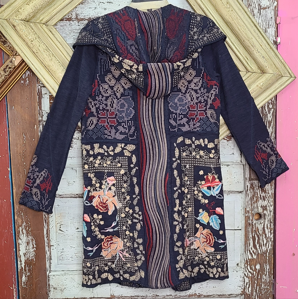 Hooded embroidery  cardigan