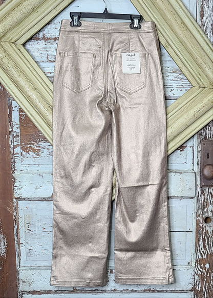 Bronze Shimmery twill pull on pants with welt pockets