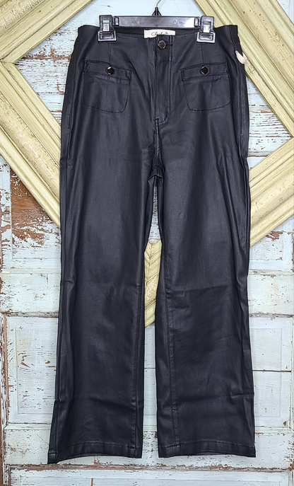 Black Wax Twill Pull on Pant with welt pockets