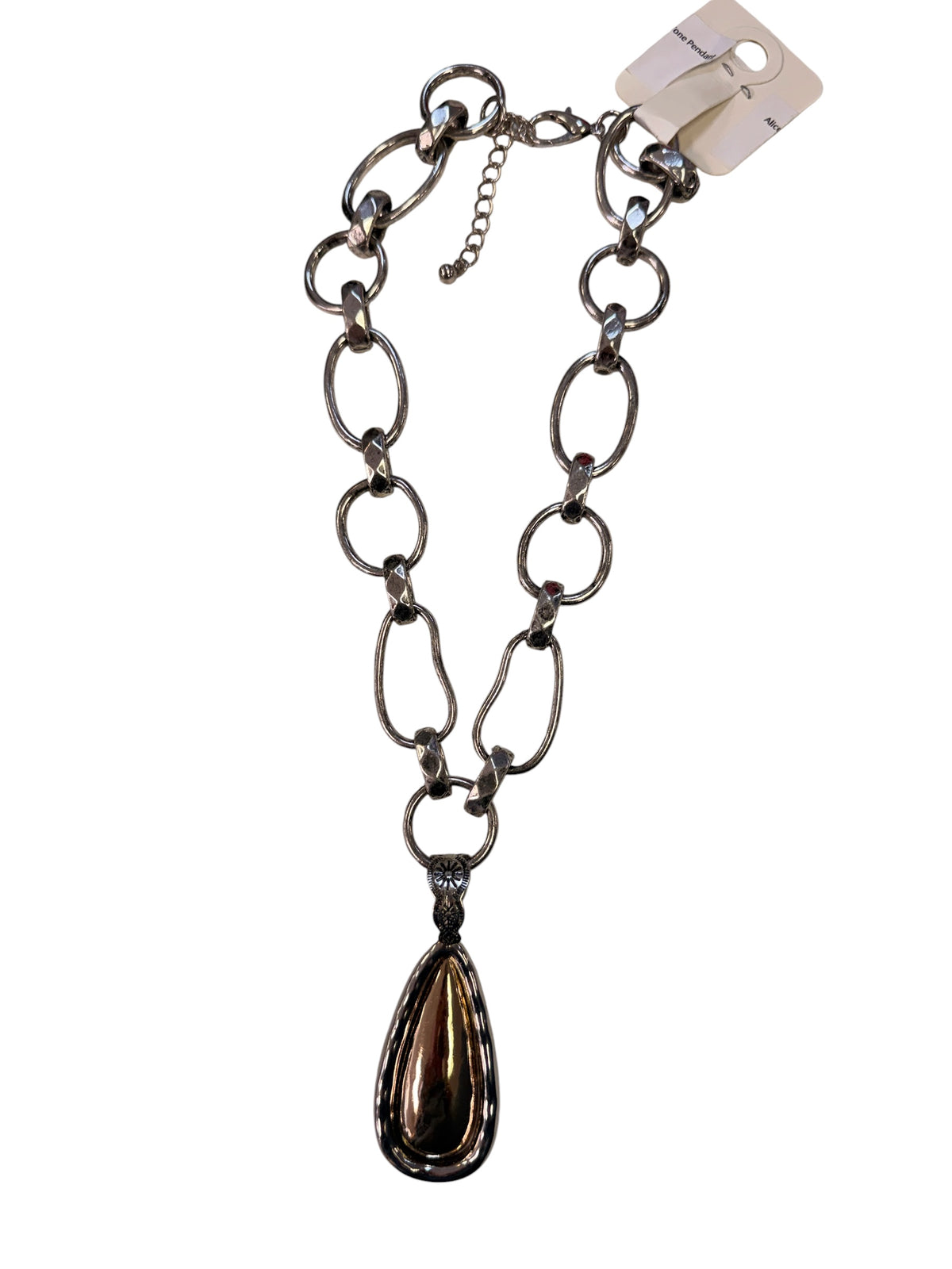 Alice Silver Big Link Necklace with Two-Tone Pendant