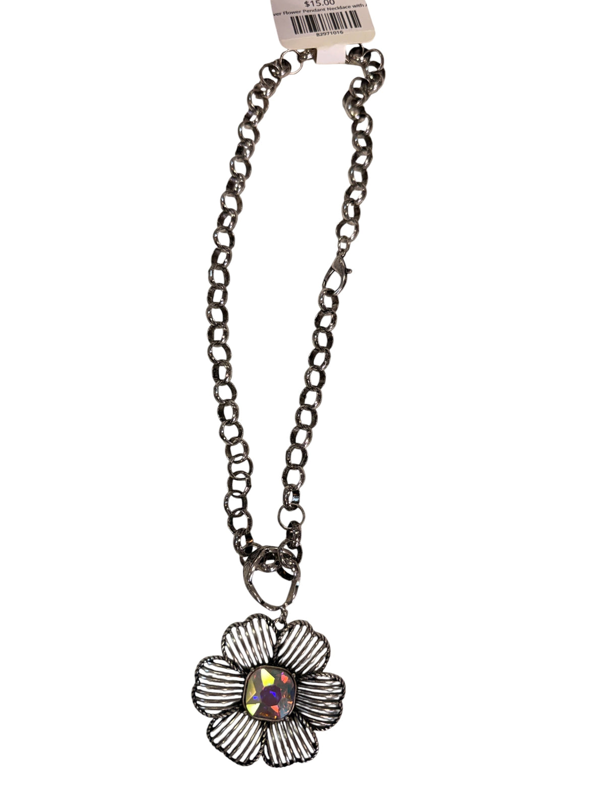 Alice Silver Flower Pendant Necklace with AB Stone