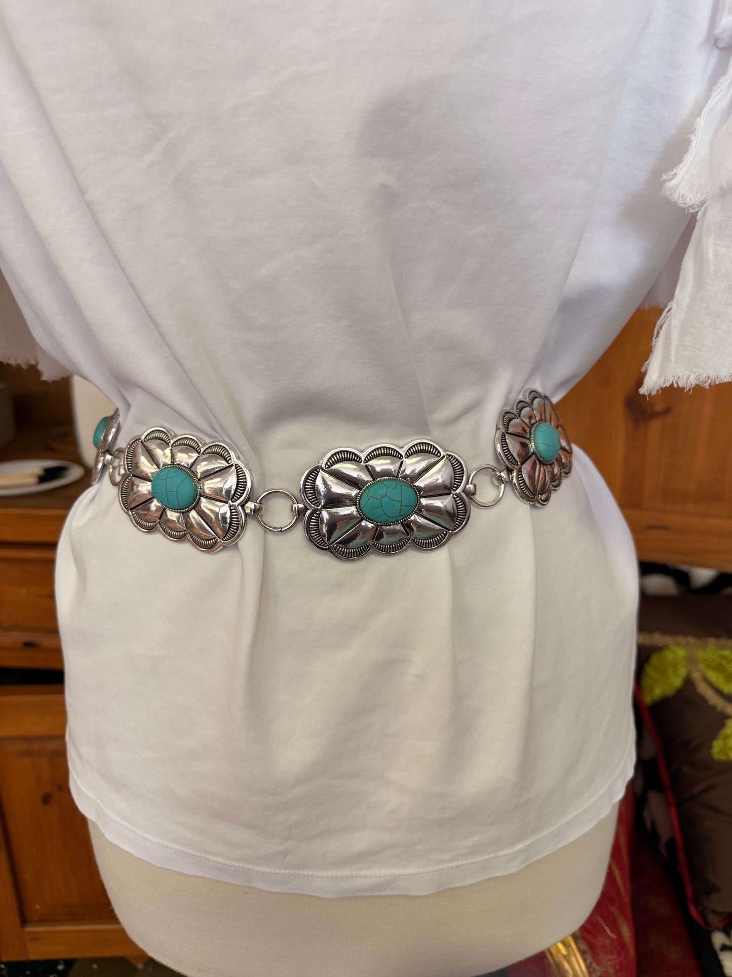Silver Concho Belt with Stones