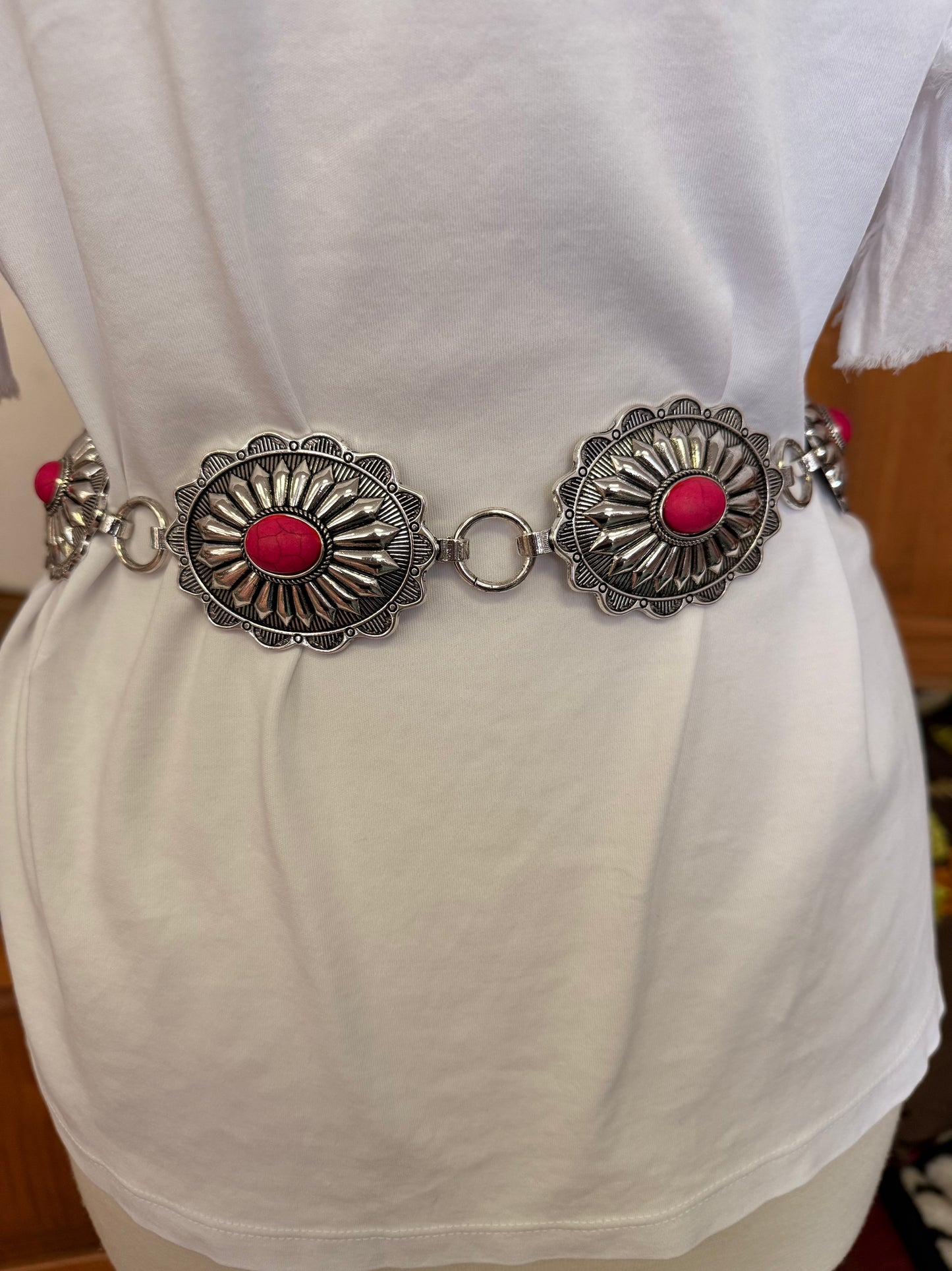 Silver Concho Belt with Stones