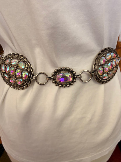 Adjustable Silver Crystal Concho Belt