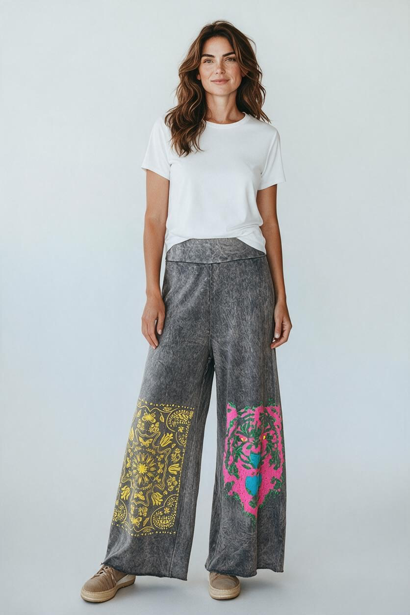 I Love Linen Tiger Graphic Wide Leg pant