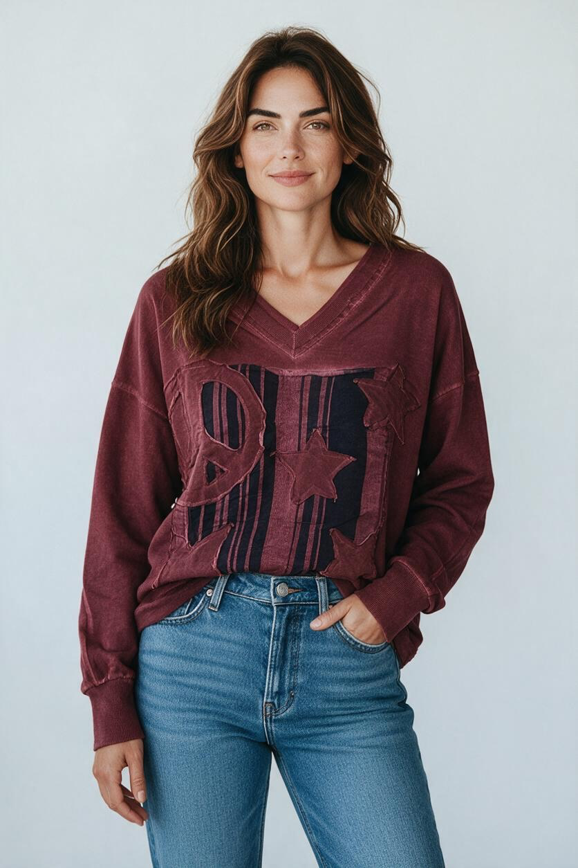 I Love Linen Army Star Patchwork Sweatshirt