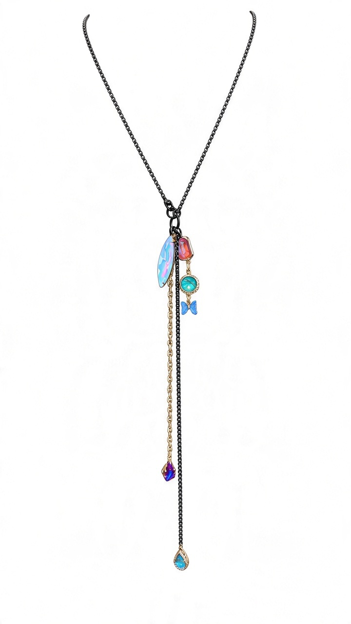 Jaded Gypsy Black Gunmetal Crystal Lariat Necklace