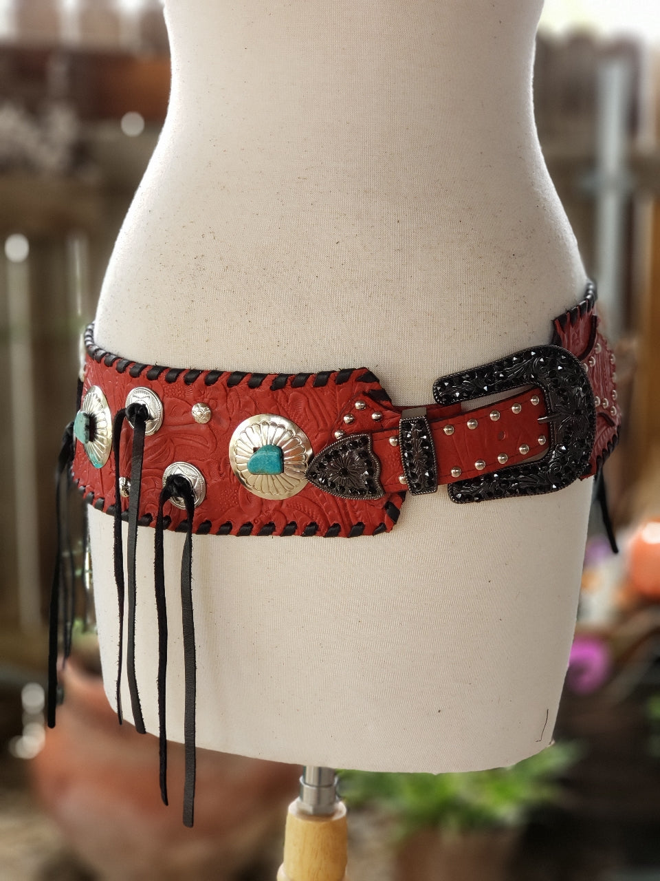 Kurtman Pre-Order — Red Tooled Concho Corset Belt