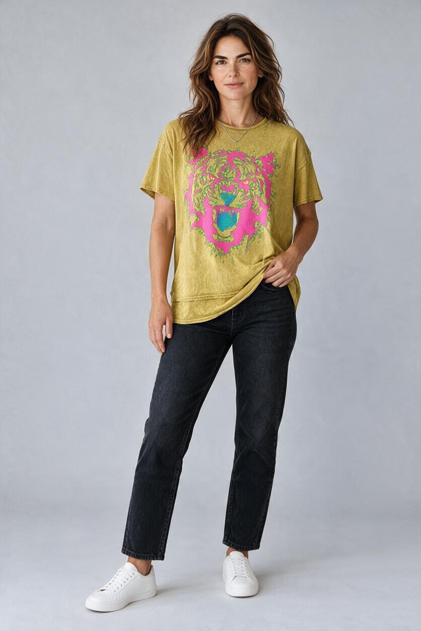 I Love Linen Neon Tiger Face Graphic Tee