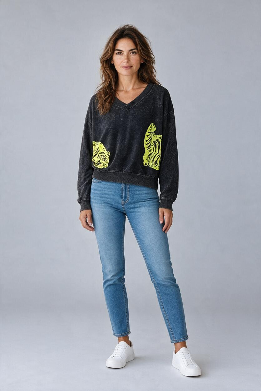 I Love Linen Neon Double Tiger Crop Sweatshirt