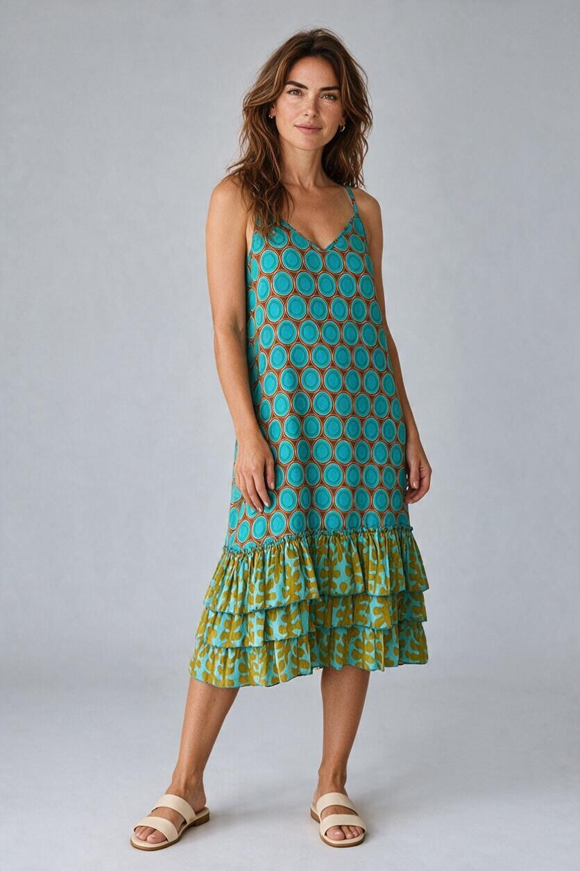 I Love Linen Teal Frill Dress