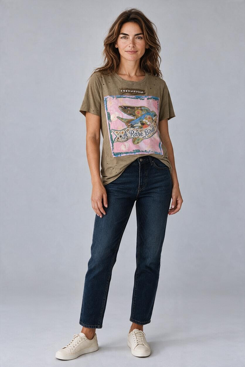 A Rare Bird  Birdie Vintage Rhinestone Tee