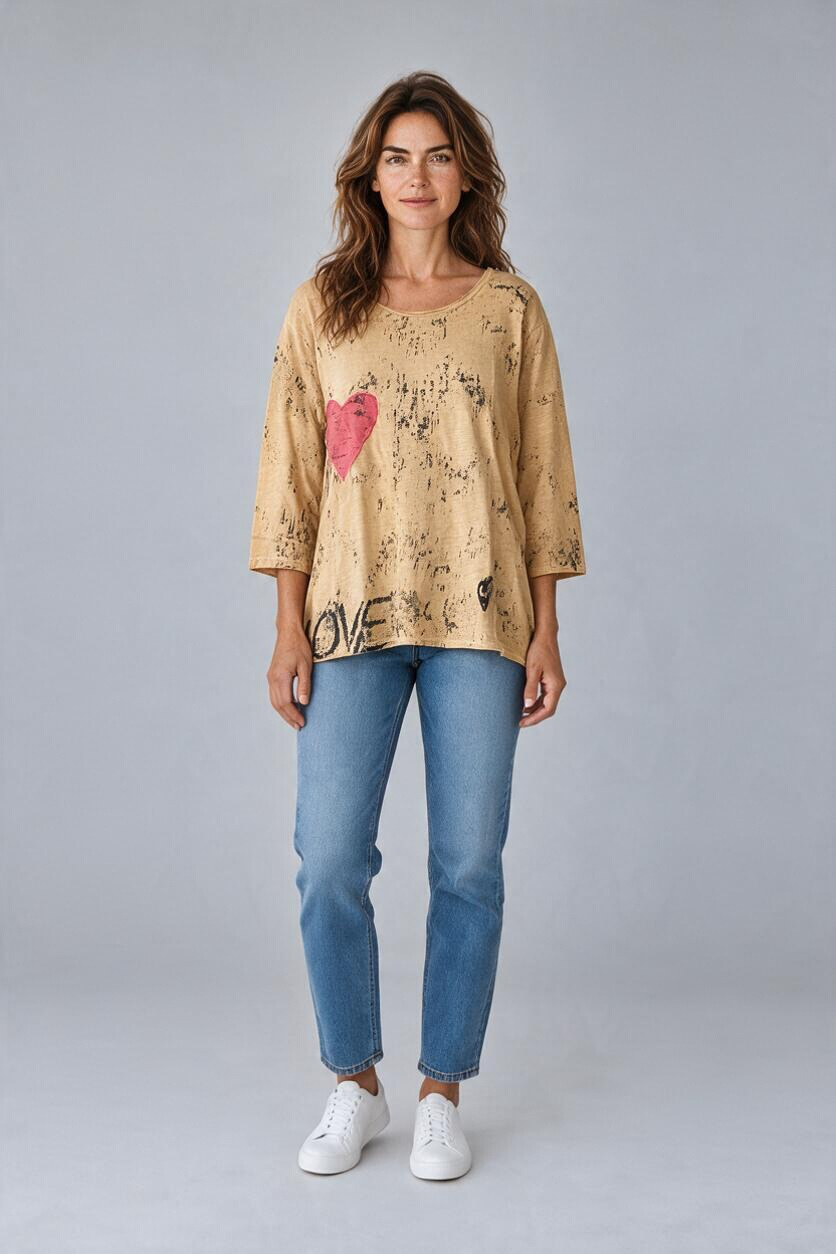 Paper Lace Love and Peace Mustard Top