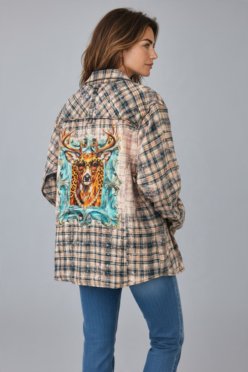 Keep It Gypsy Boho Stag Bleached Flannel Shirt