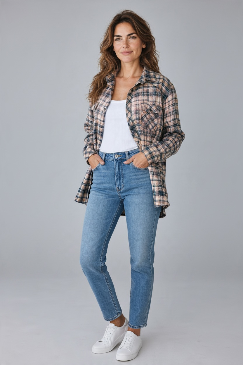 Keep It Gypsy Boho Stag Bleached Flannel Shirt