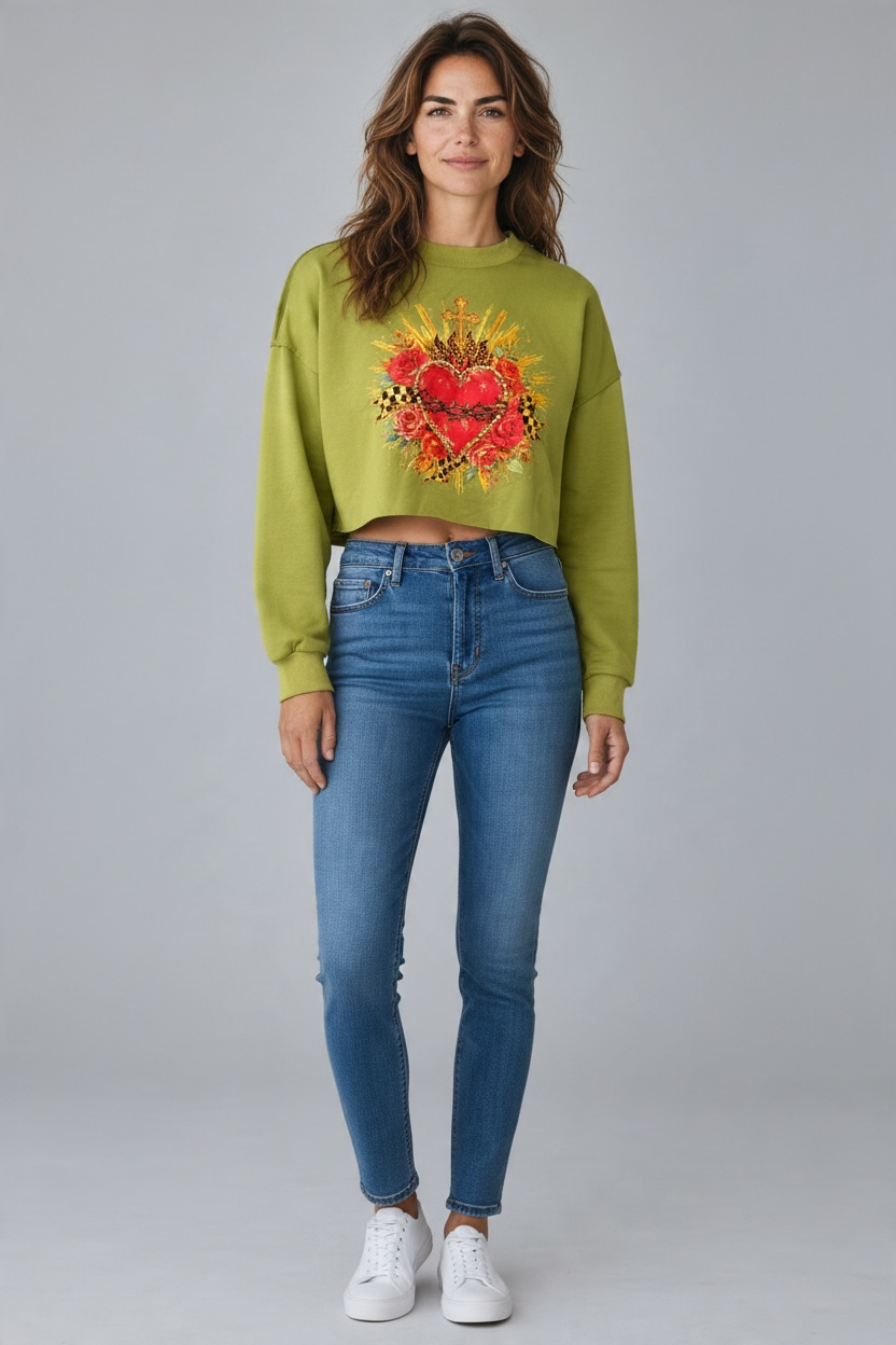 Keep It Gypsy Sacred Heart Graphic Crop Sweatshirt