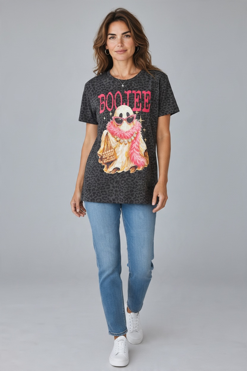 Keep It Gypsy Boo-Jee Ghost Leopard Graphic Tee