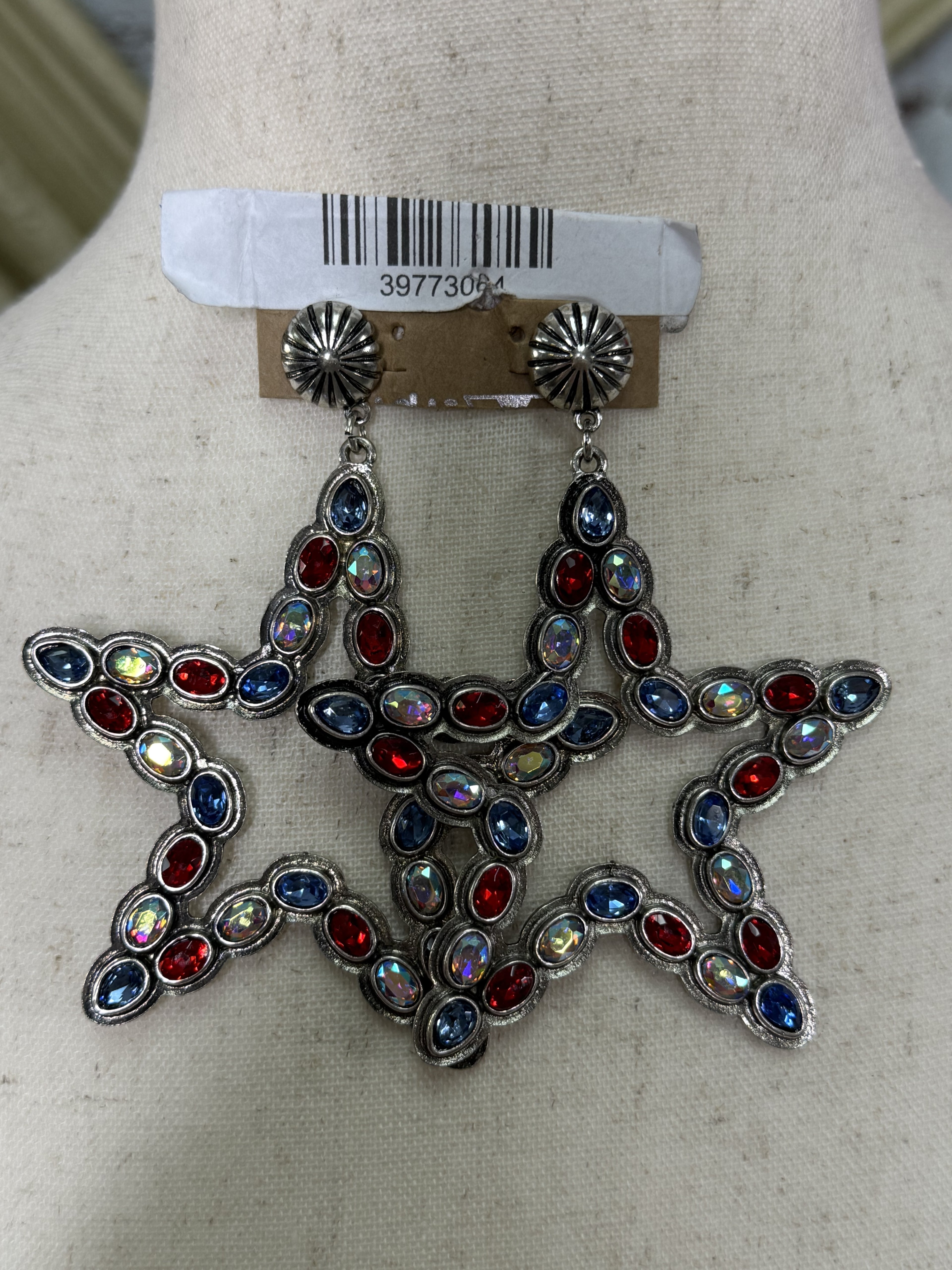 Red crystal  and blue star earrings
