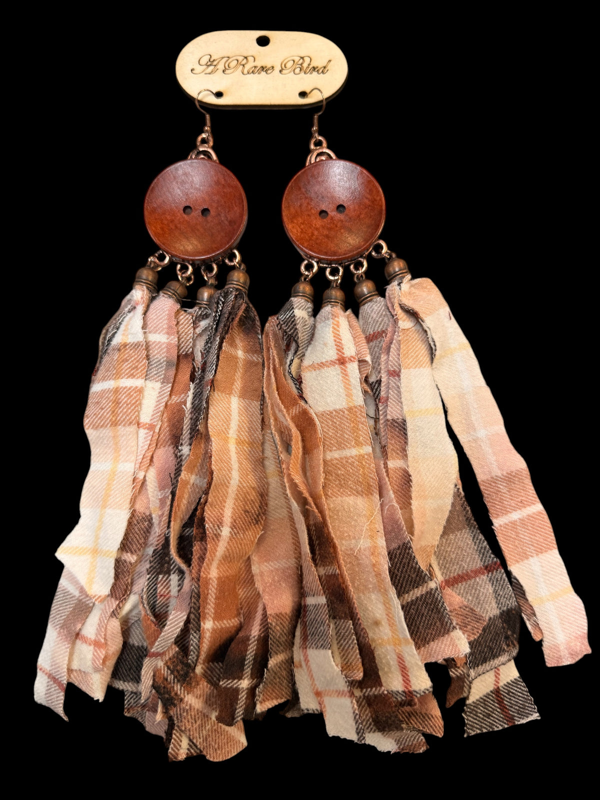 A Rare Bird Buttoned Fringe Earrings