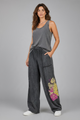 I love linen  Gray pants with side flowers