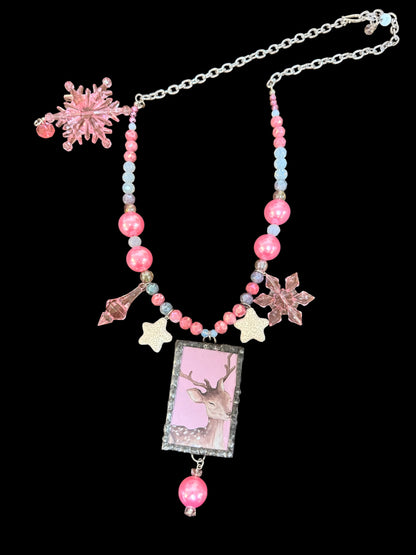 A Rare Bird Pink Christmas Charm Necklace