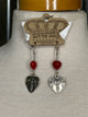 Art By Amy Red bead Silver Heart Earrings