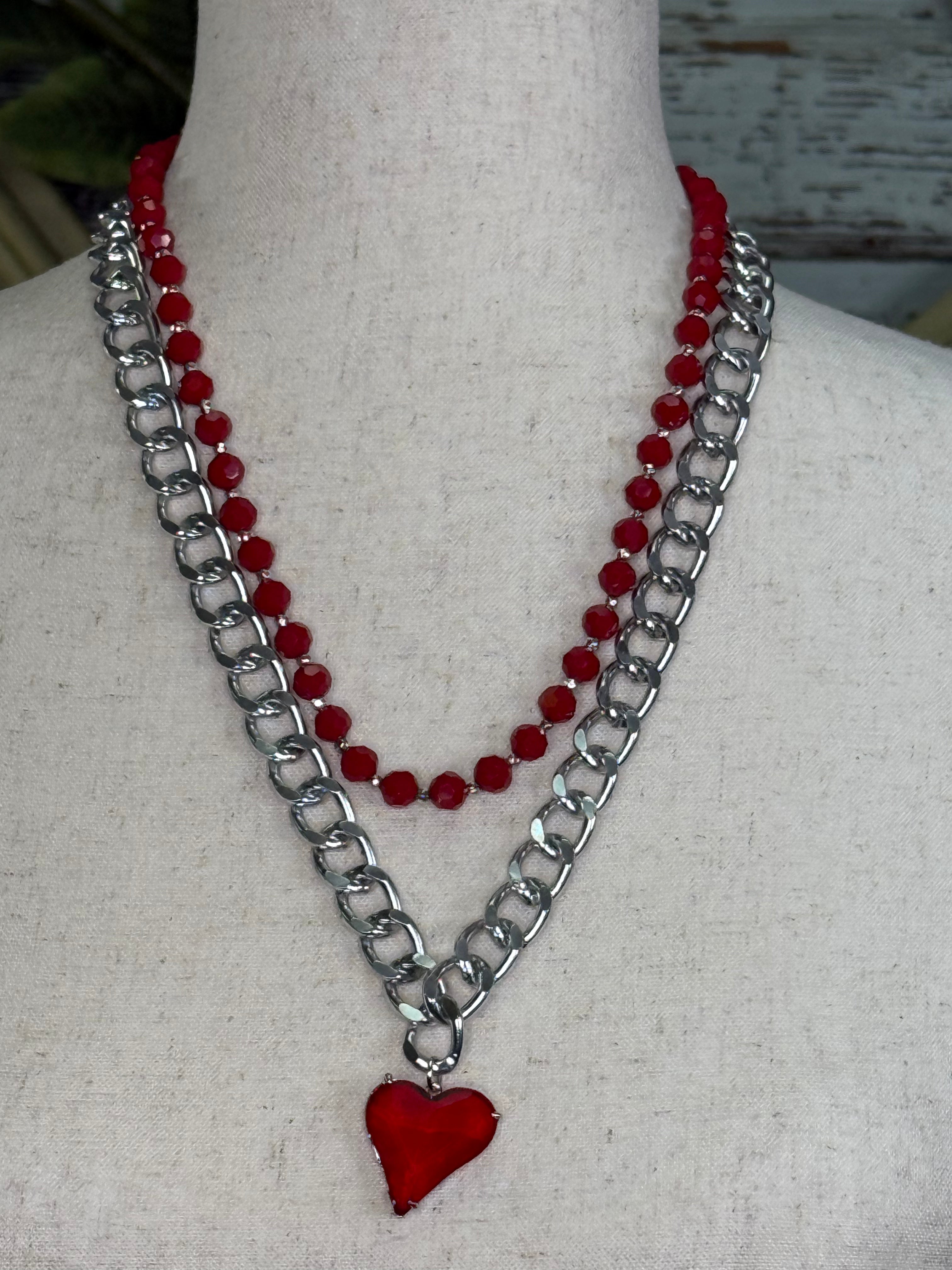 Emma red and silver heart necklace