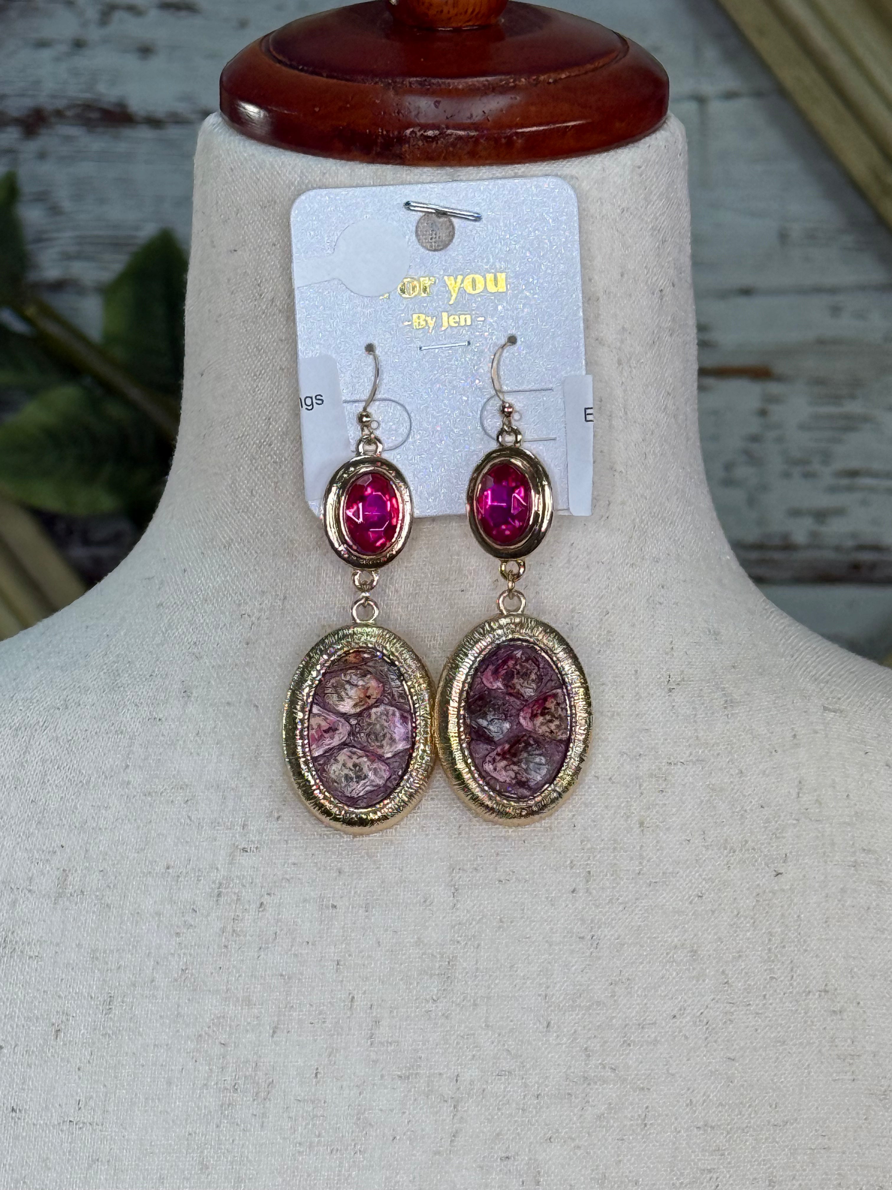 Emma Pink and leather Rose Earrings