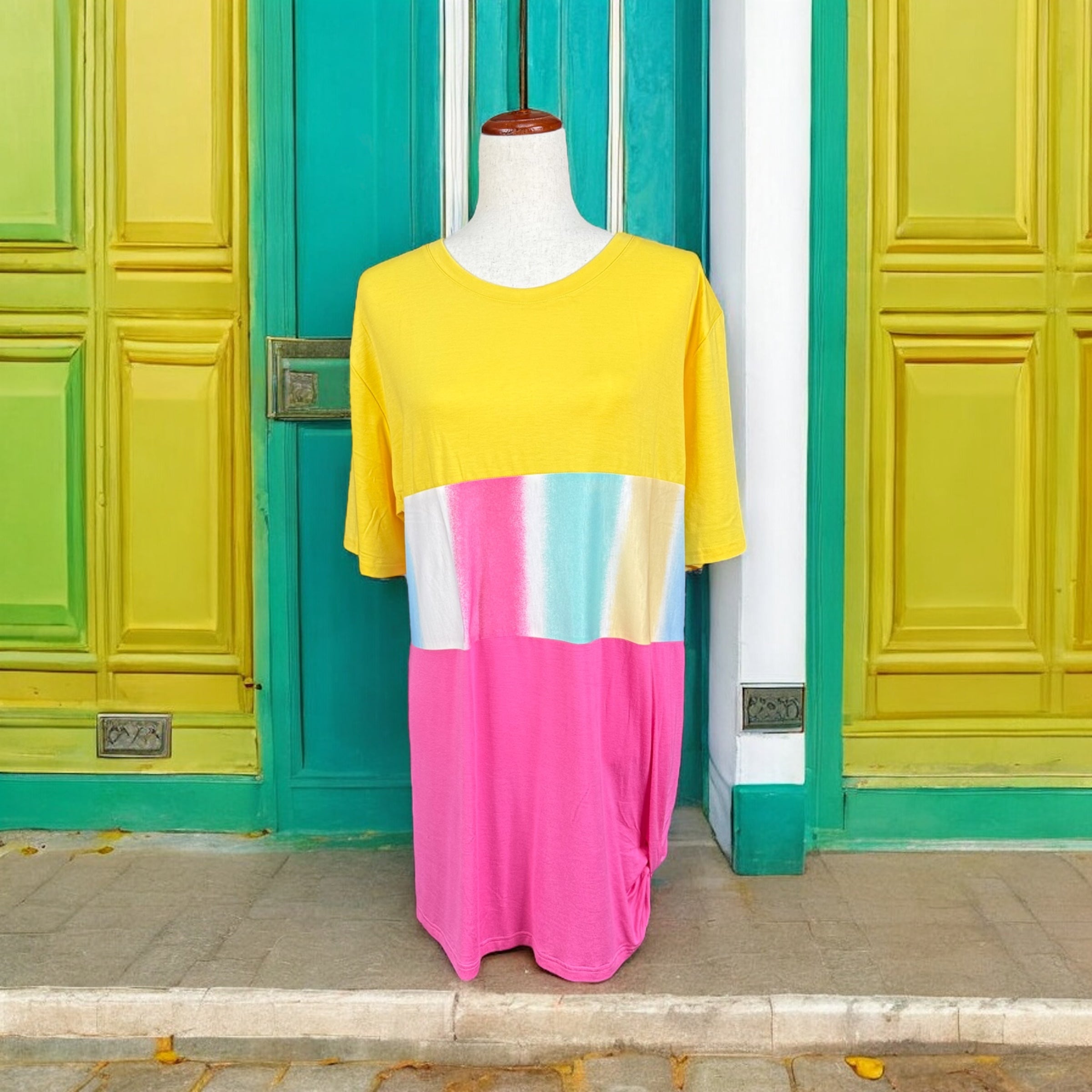 Yellow pink with stripes  top