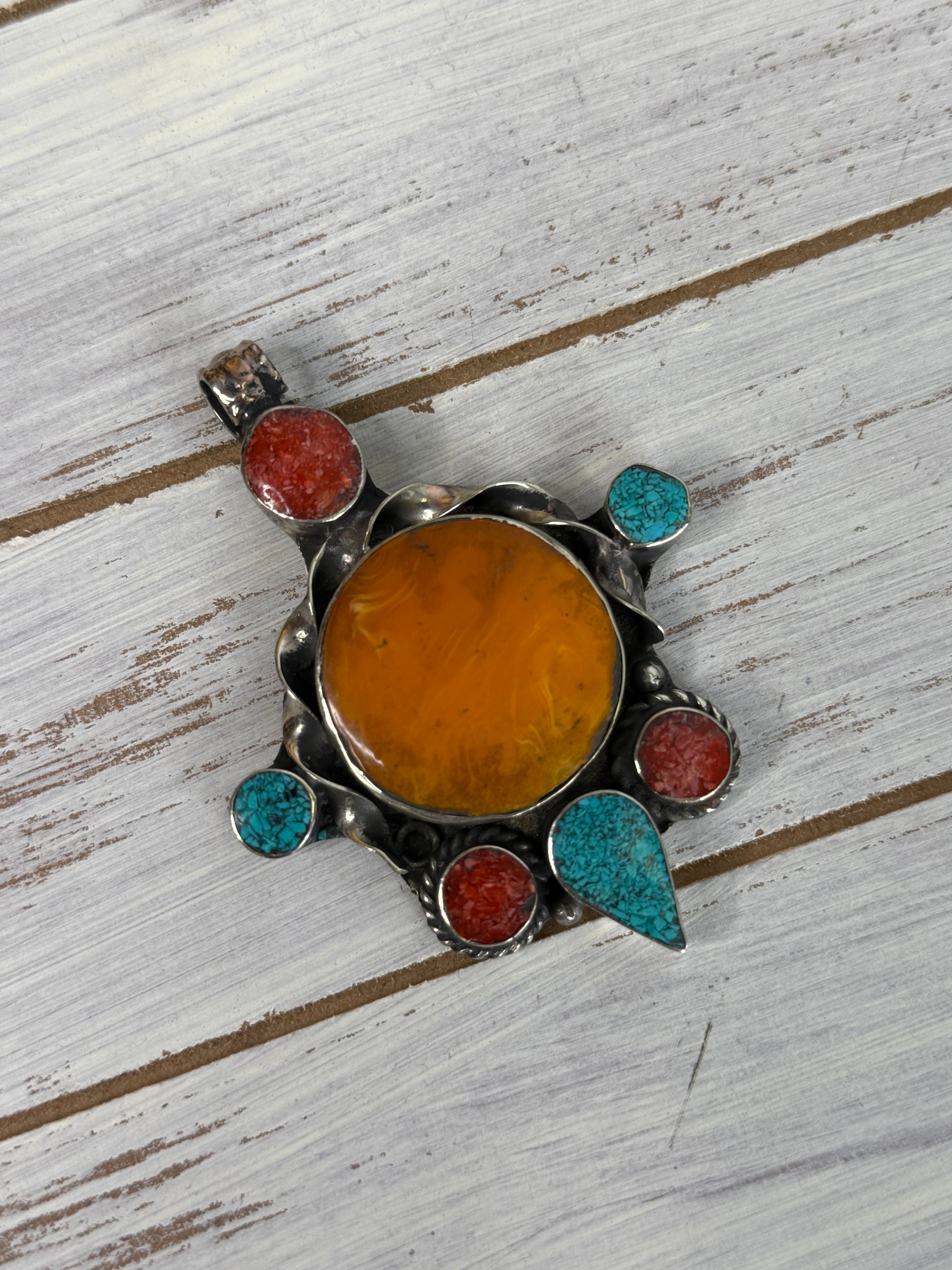Autumn and turquoise pendent