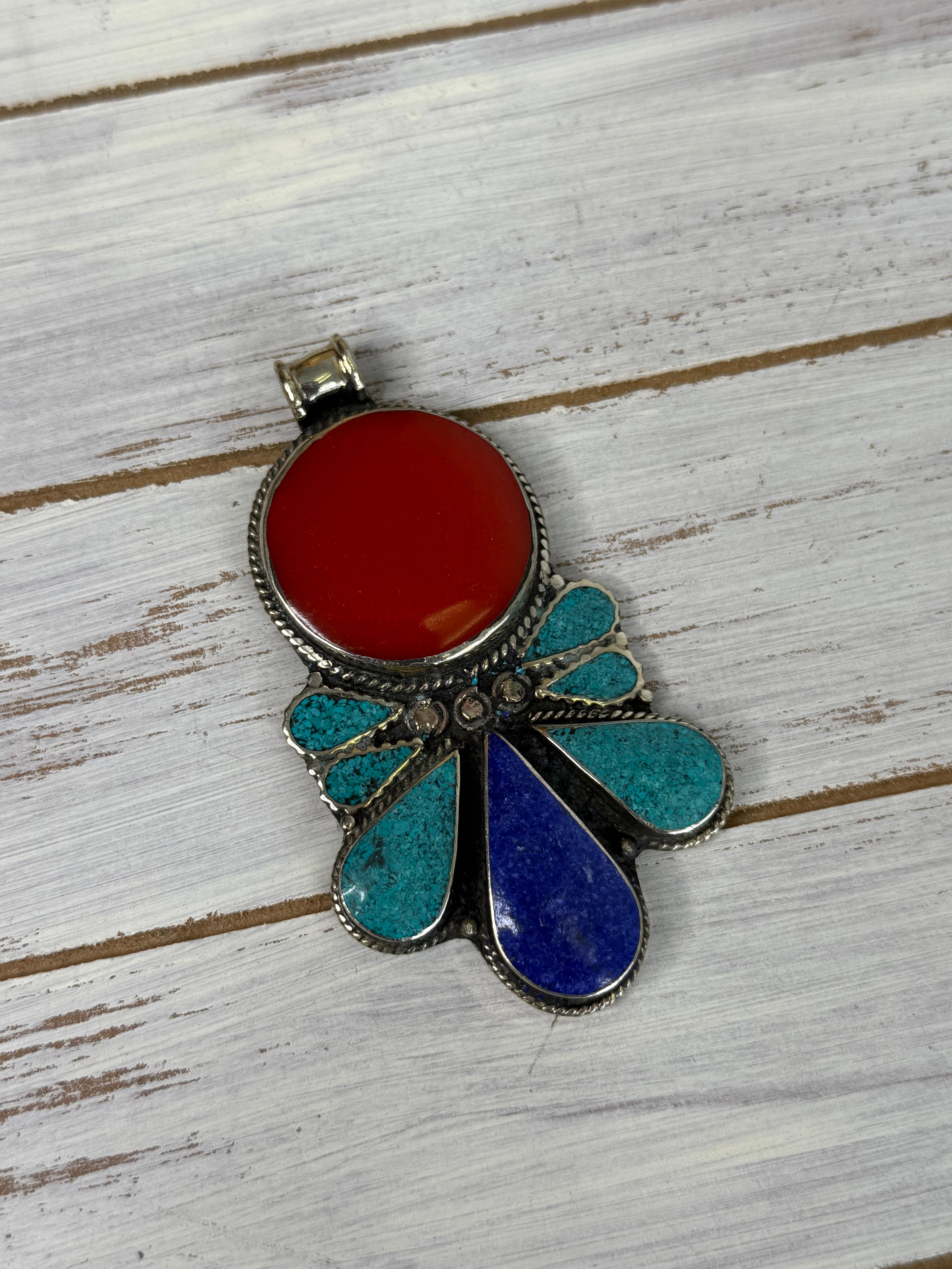 Turquoise  coral and lapis pendent