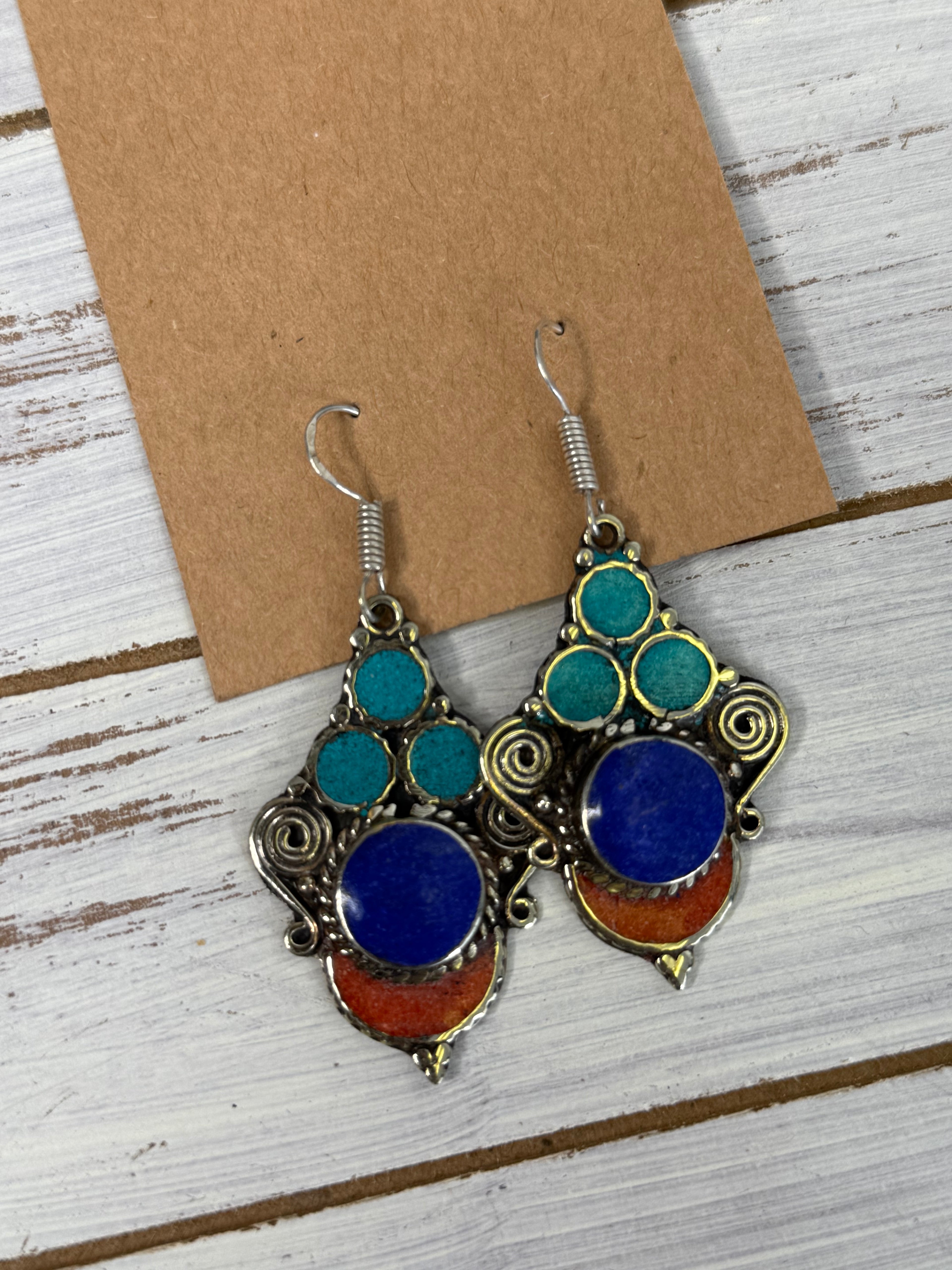 Lapis Dangle earrings with turquoise