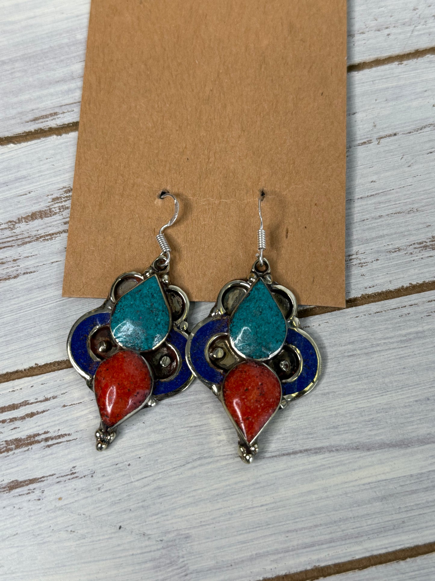Teardrop dangle earrings with lapis and turquoise