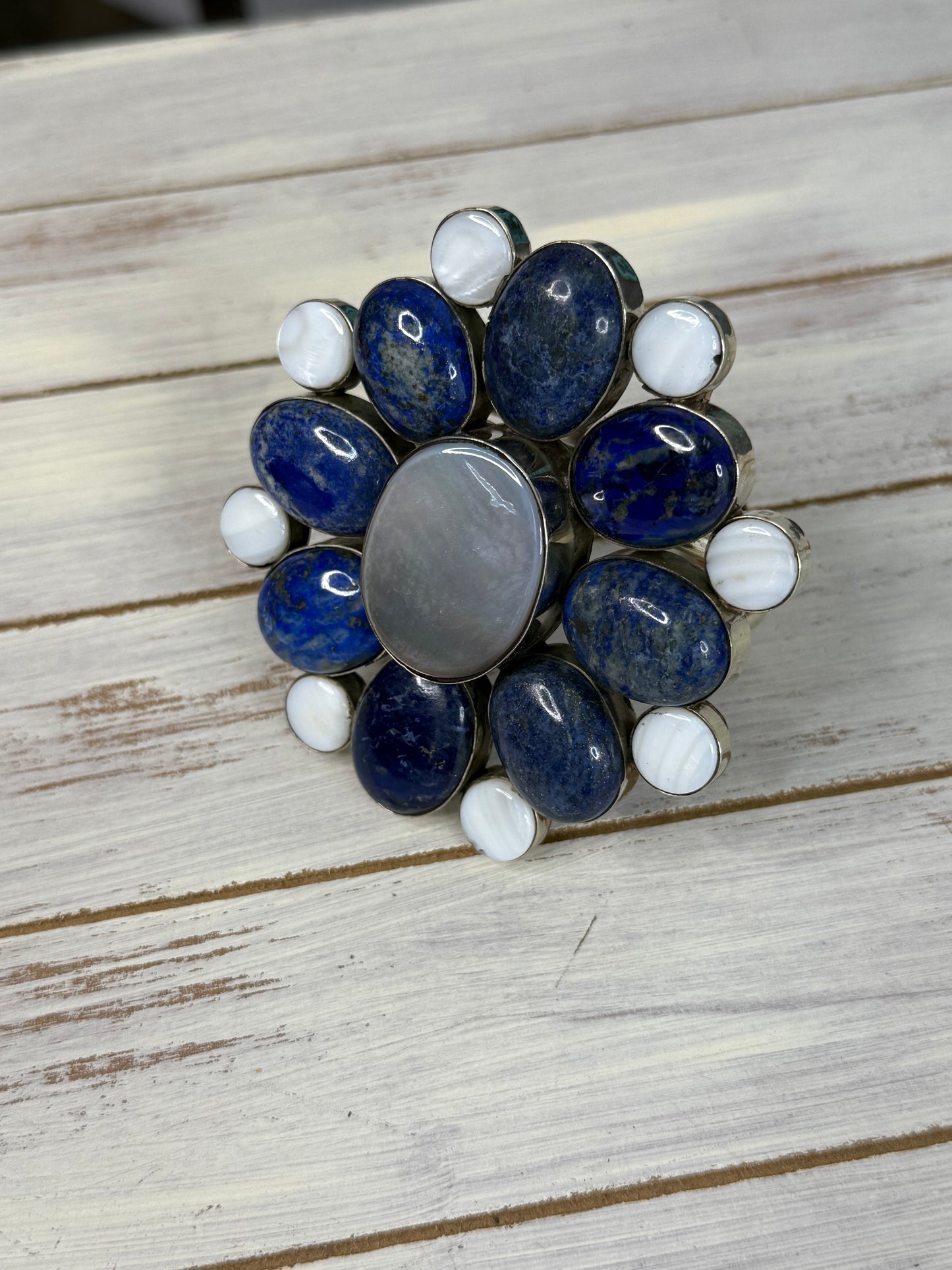 BLUE LAPIS AND MOTHER OF PEARL CUFF BRACLETE