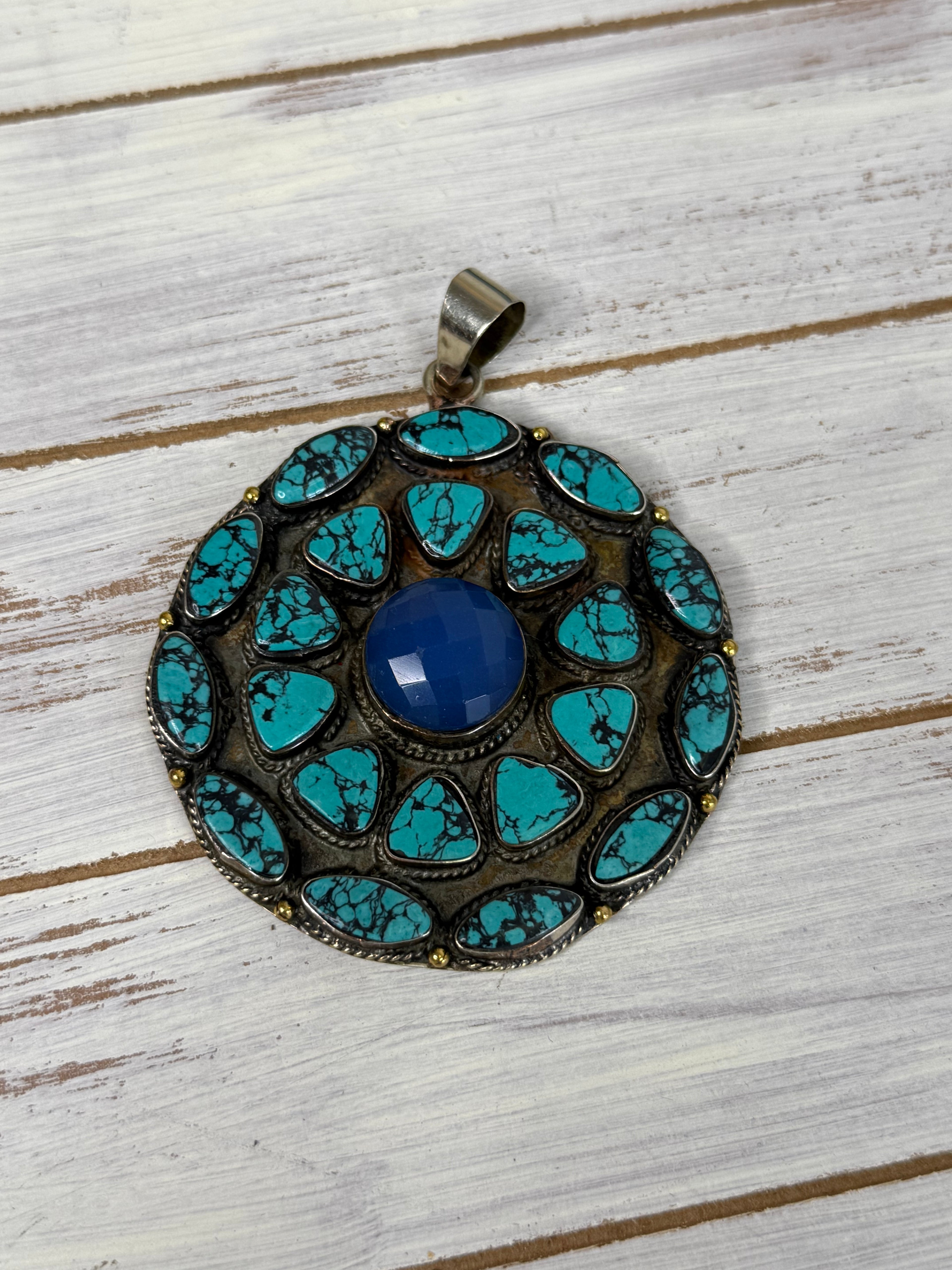 Turqouise and lapis Pendent