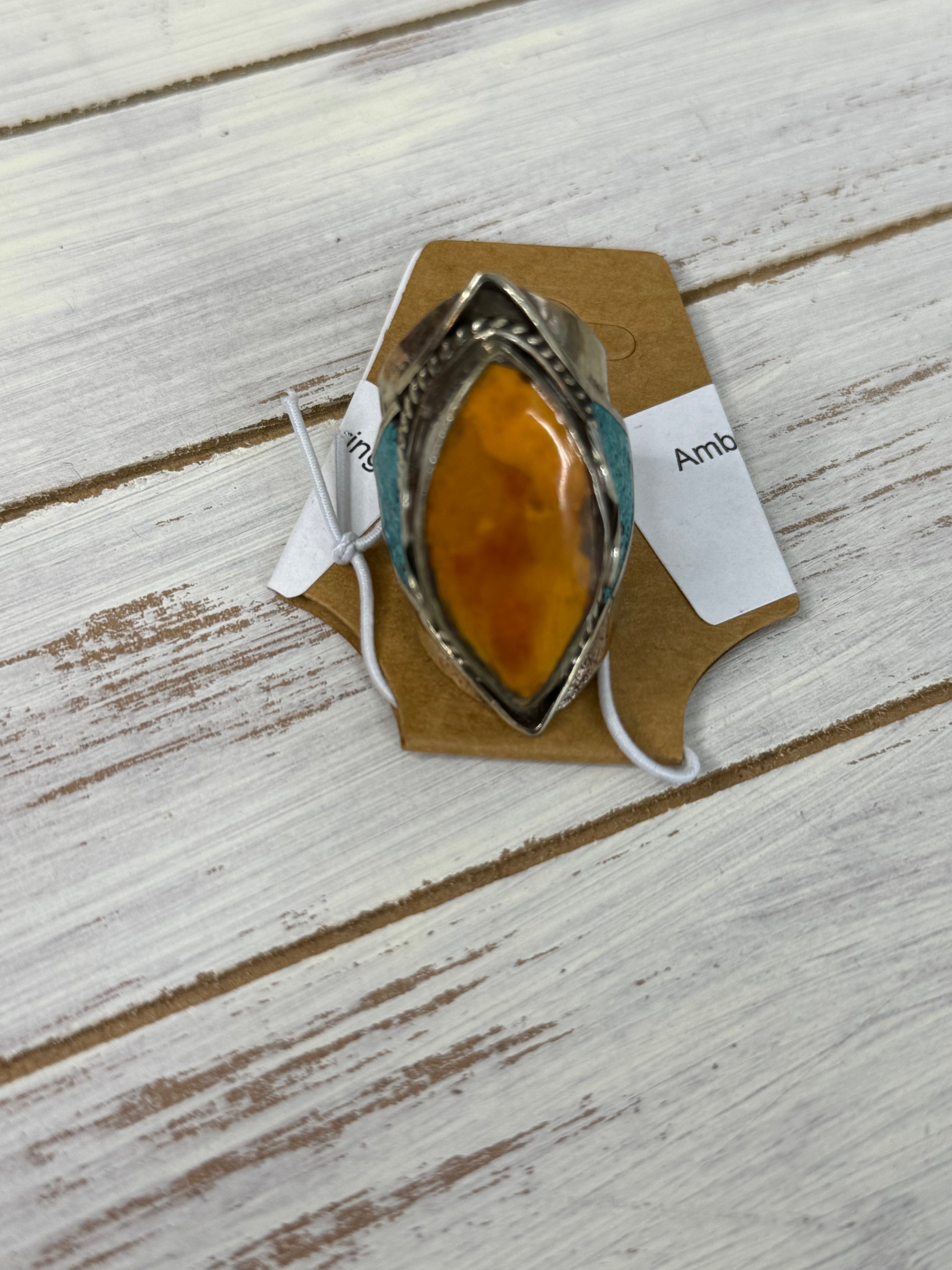 Amber and Turqouise and lapis ring