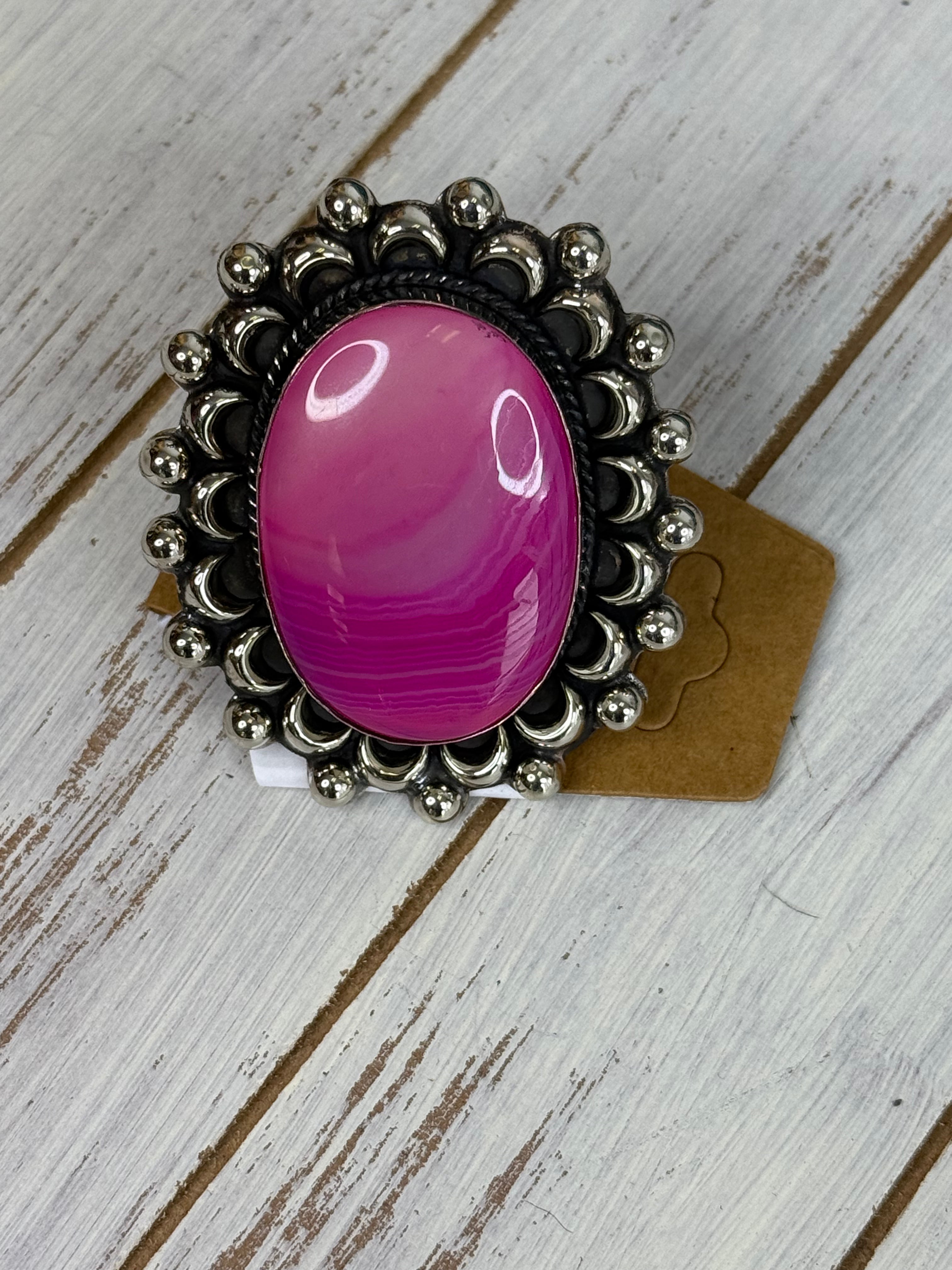 Pink agate Flower ring