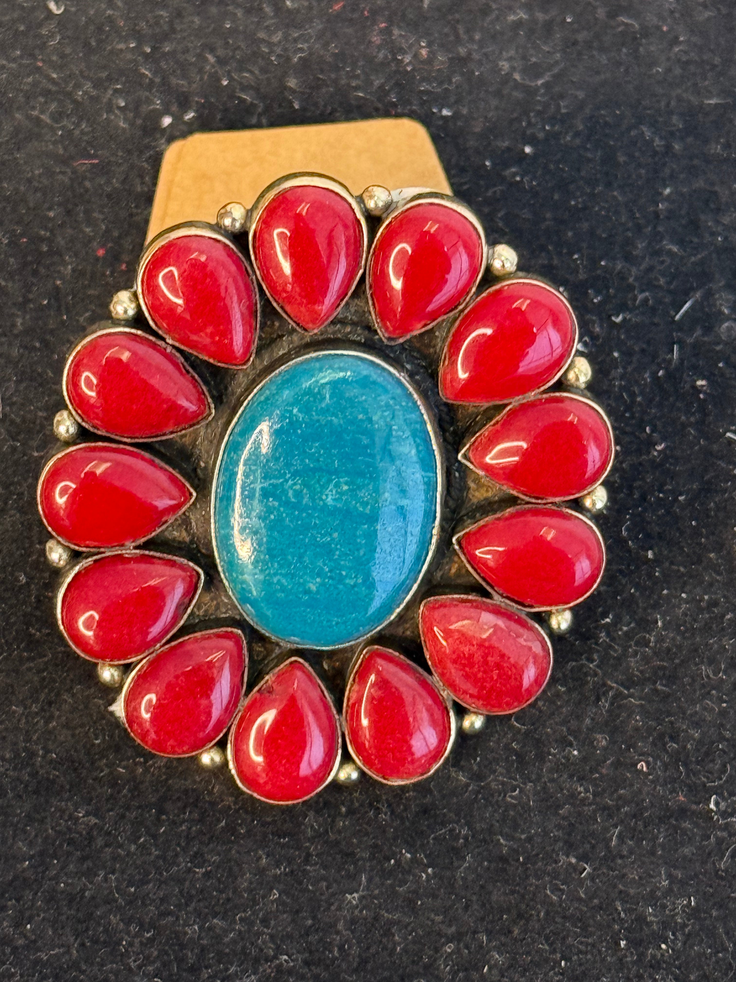 Coral and lapis ring