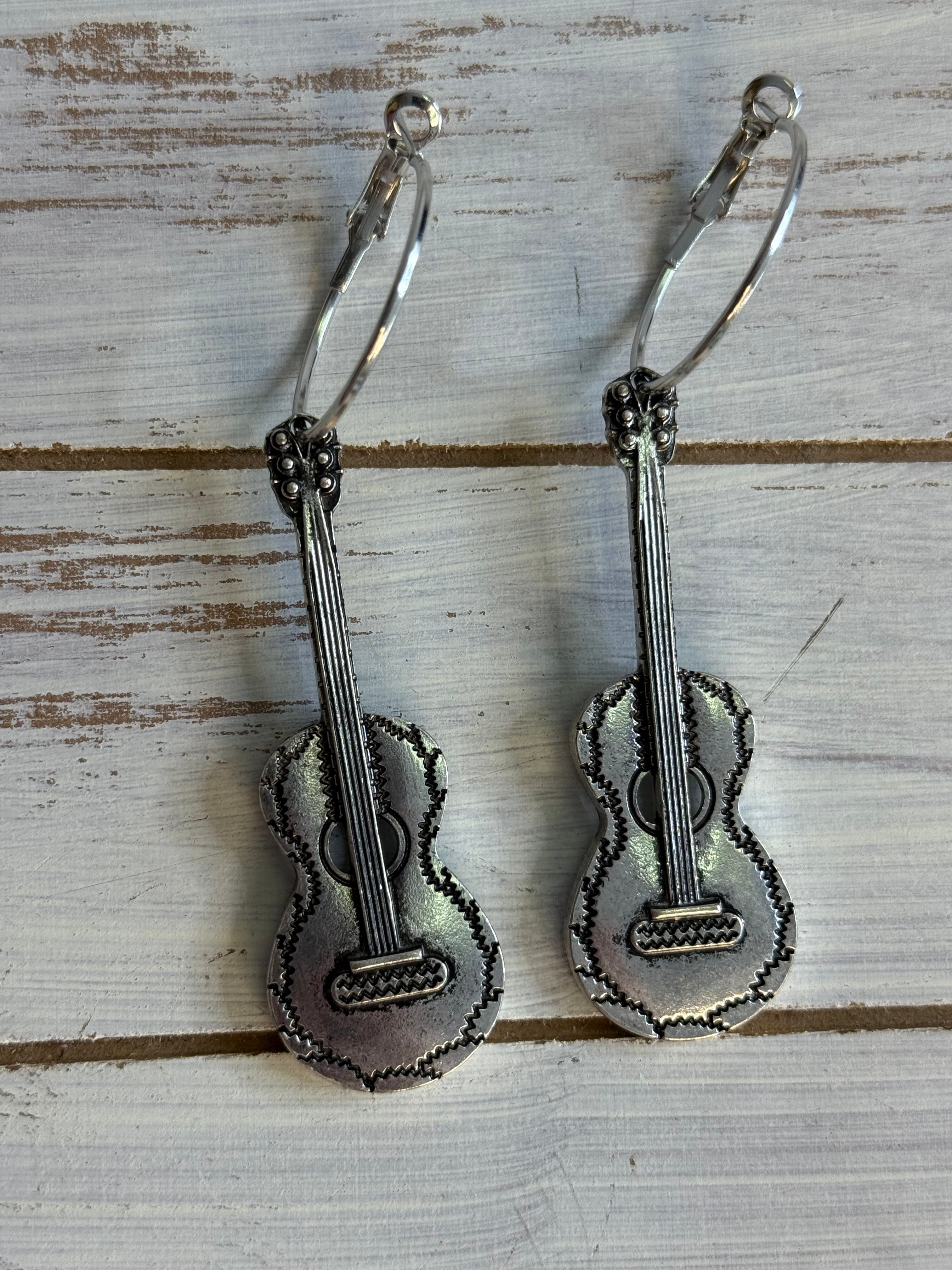 Silver Guitar Earrings