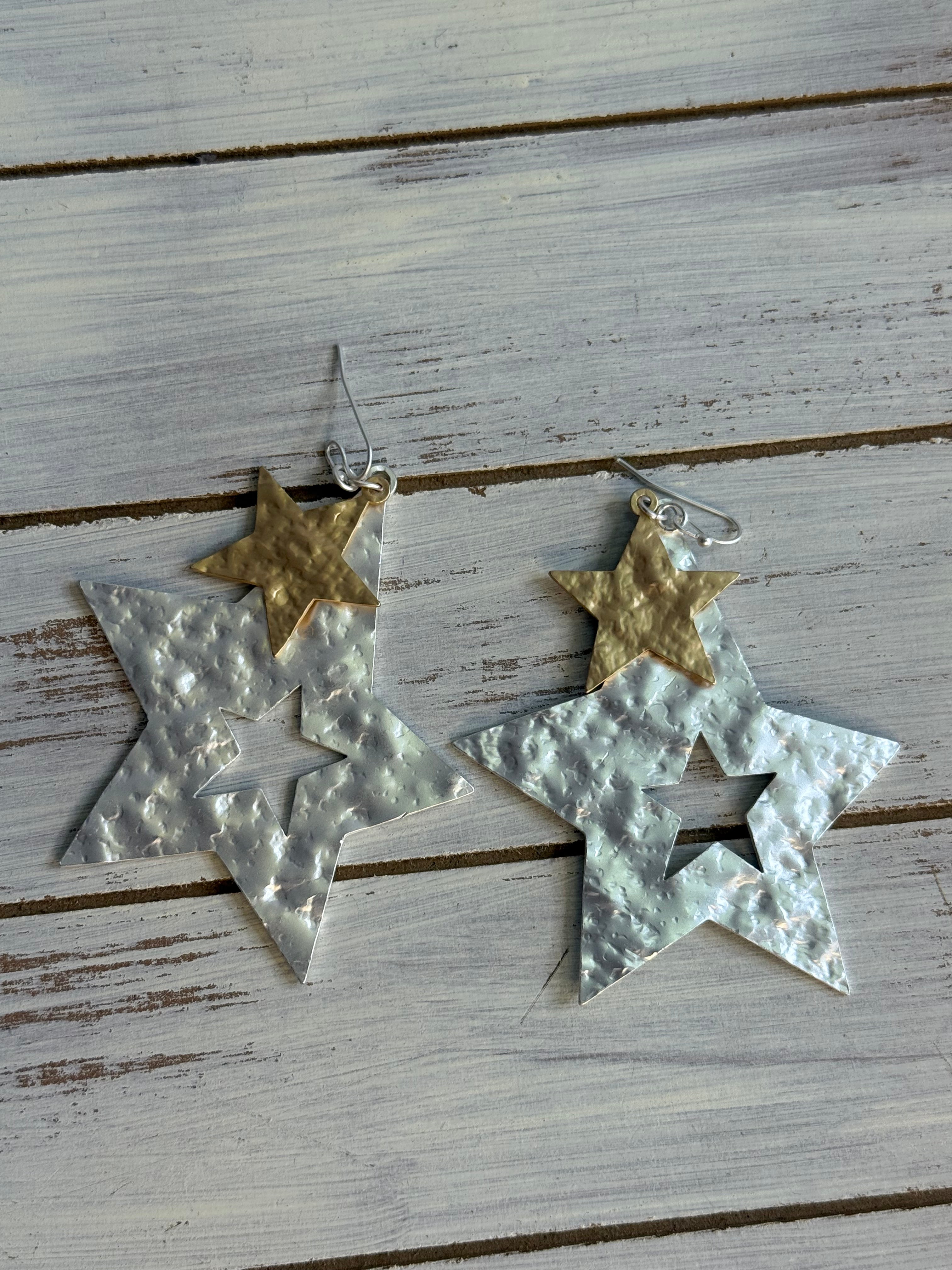 Silver and Gold Star Earrings