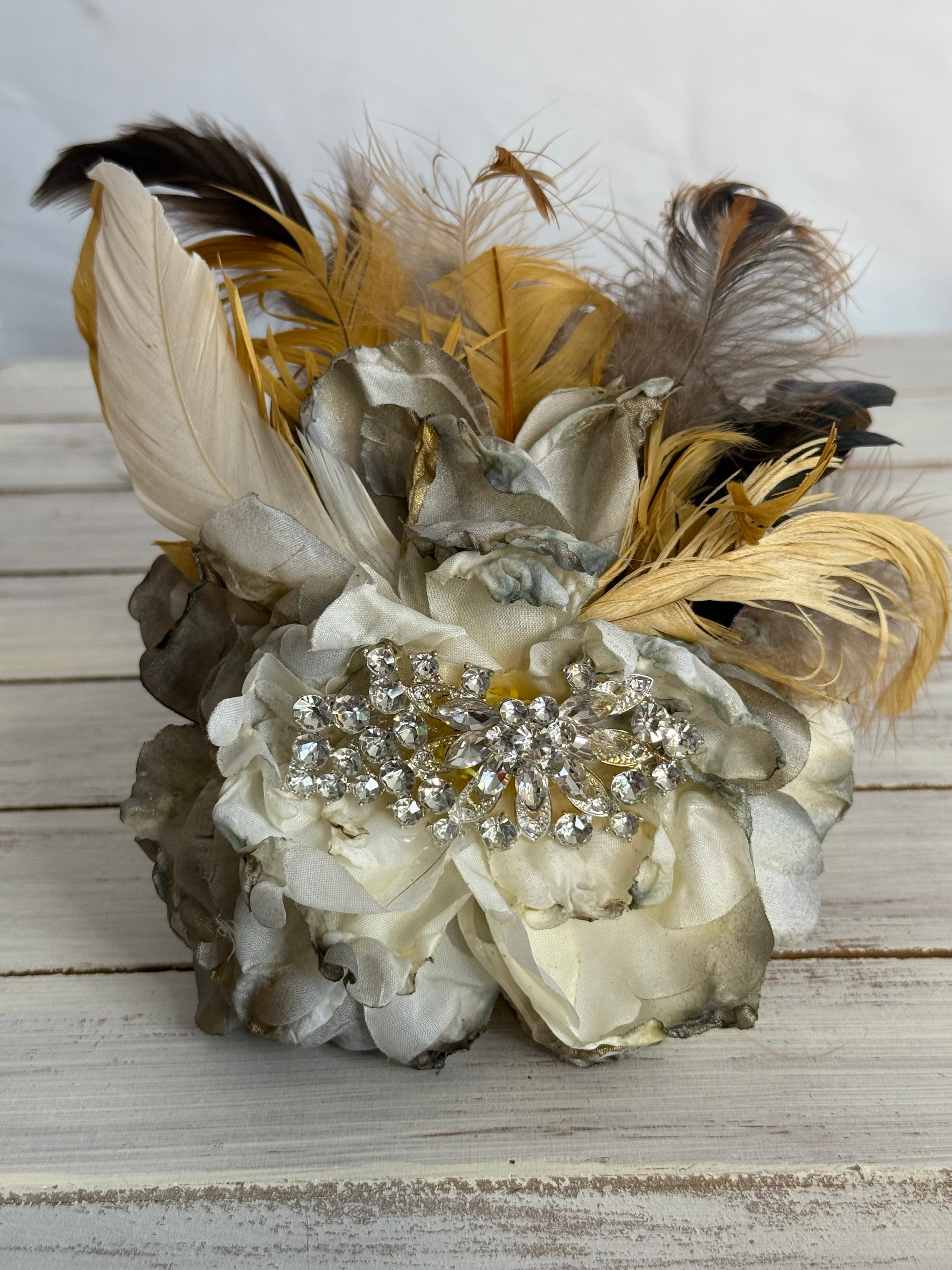 A Rare Bird Gray Flower Gold Feather Cuff