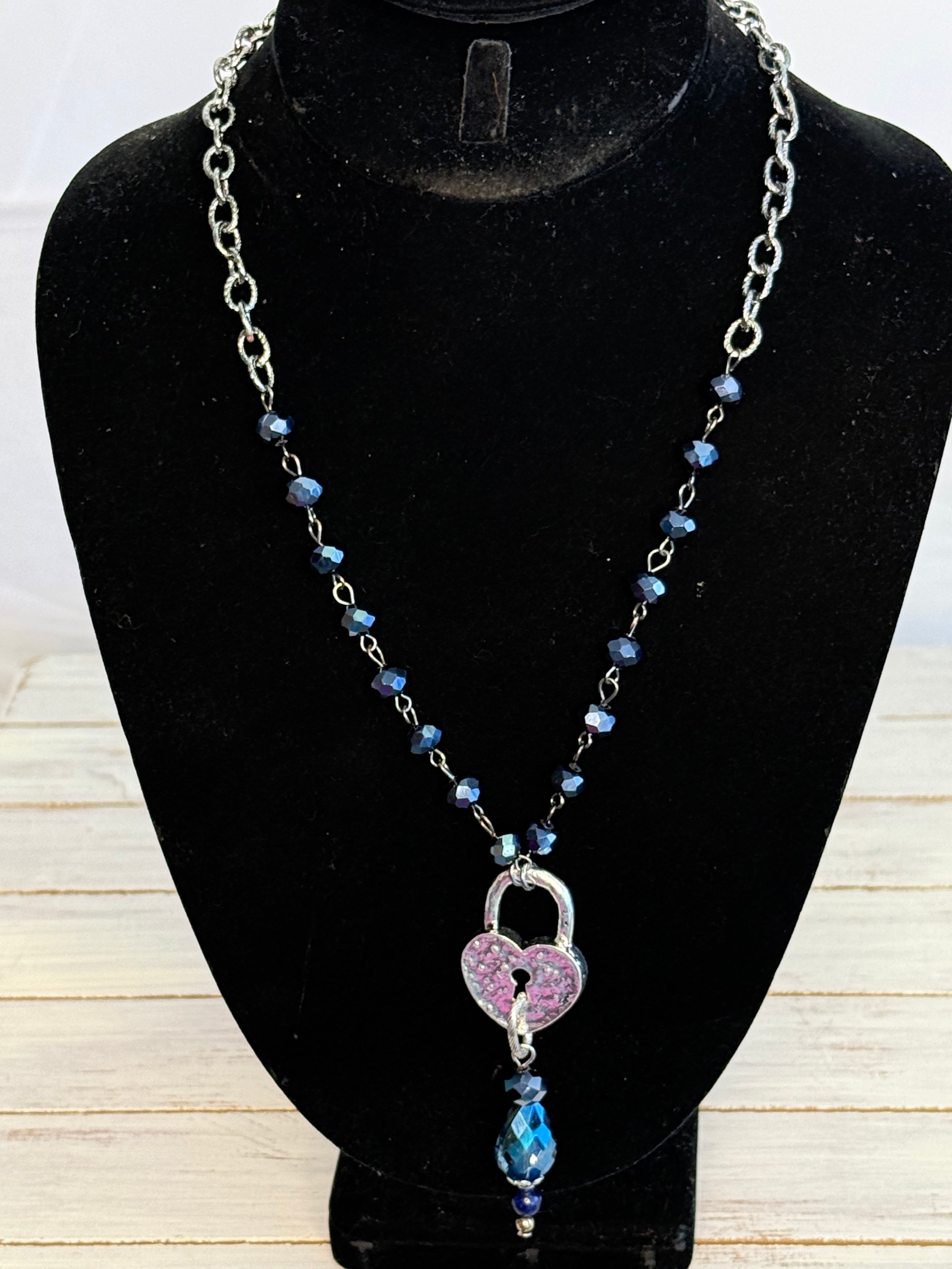 Lost and Found Blue Silver Heart Locket Necklace