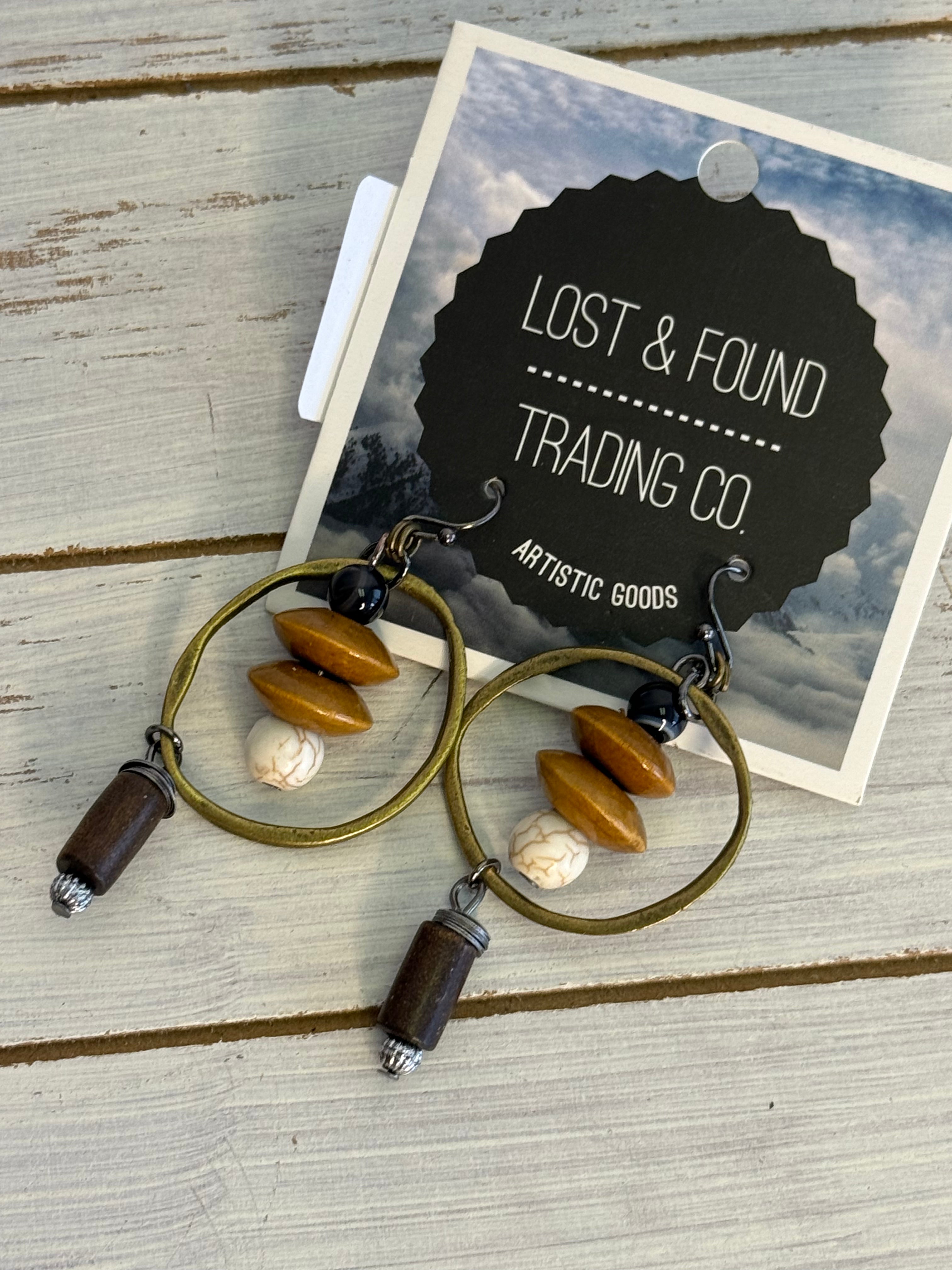 Lost and Found Brown Wooden Bead Dangle Earrings
