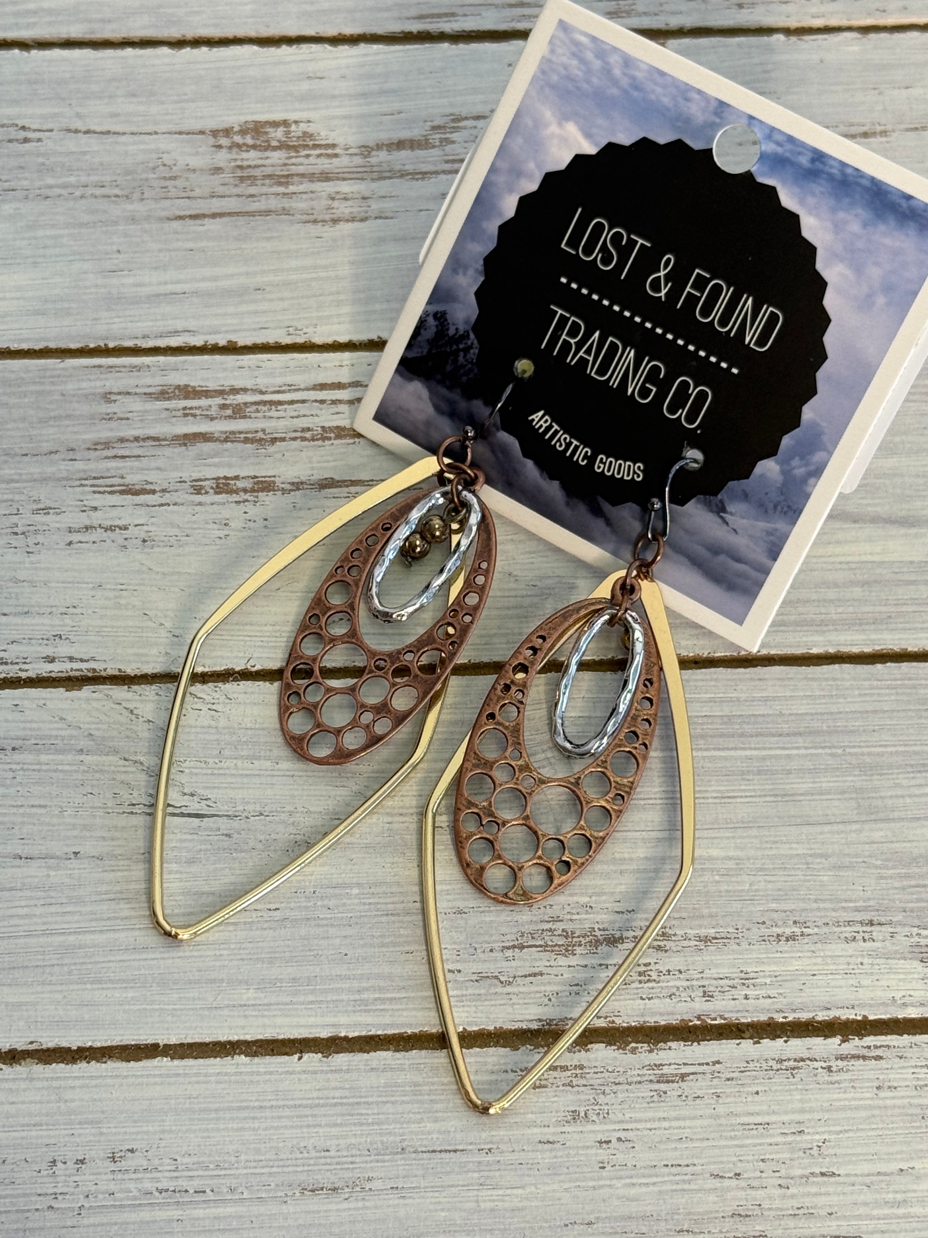 Lost and Found Gold Bronze Silver Diamond Earrings