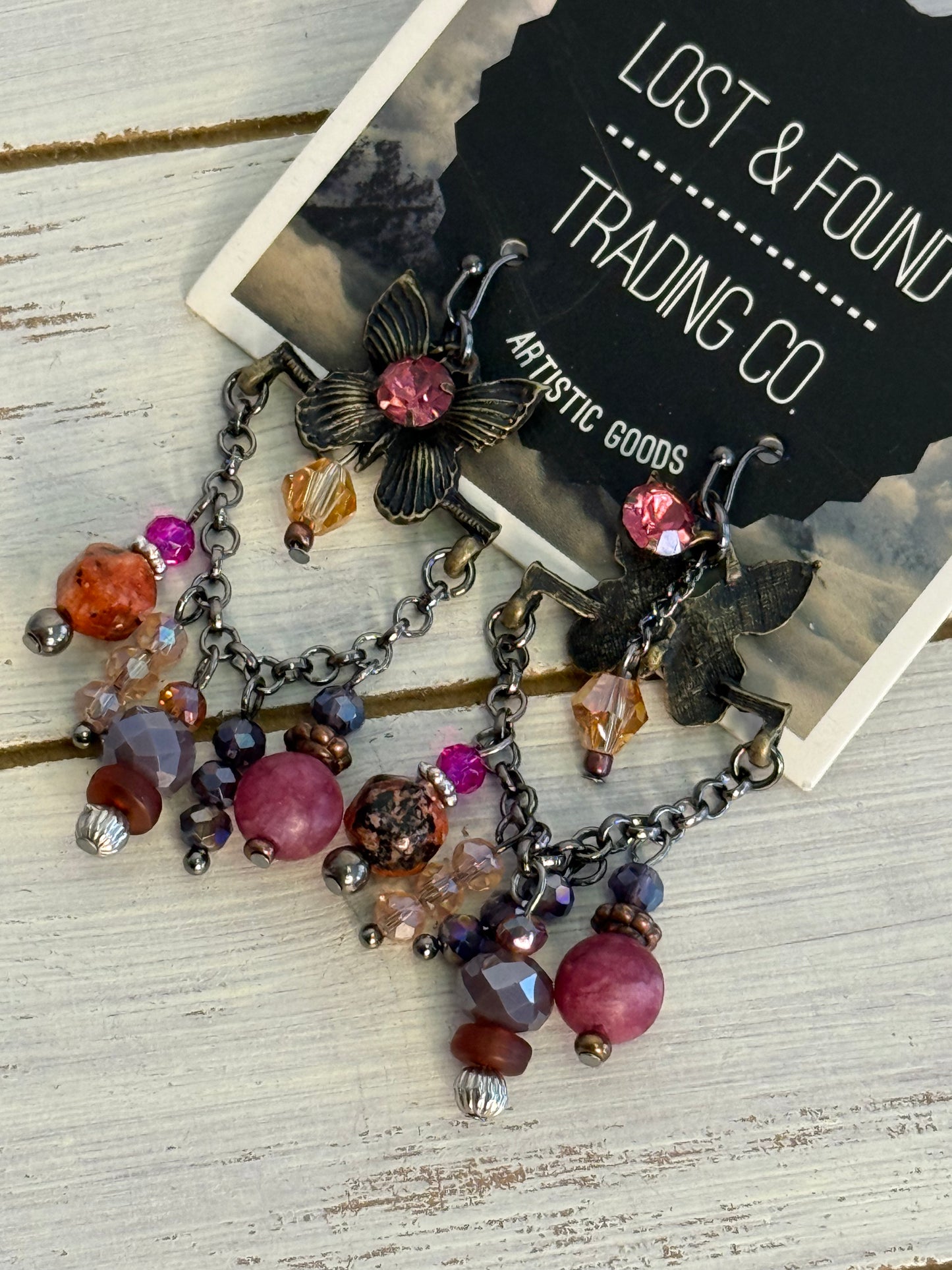 Lost and Found Pink Purple Butterfly Earrings
